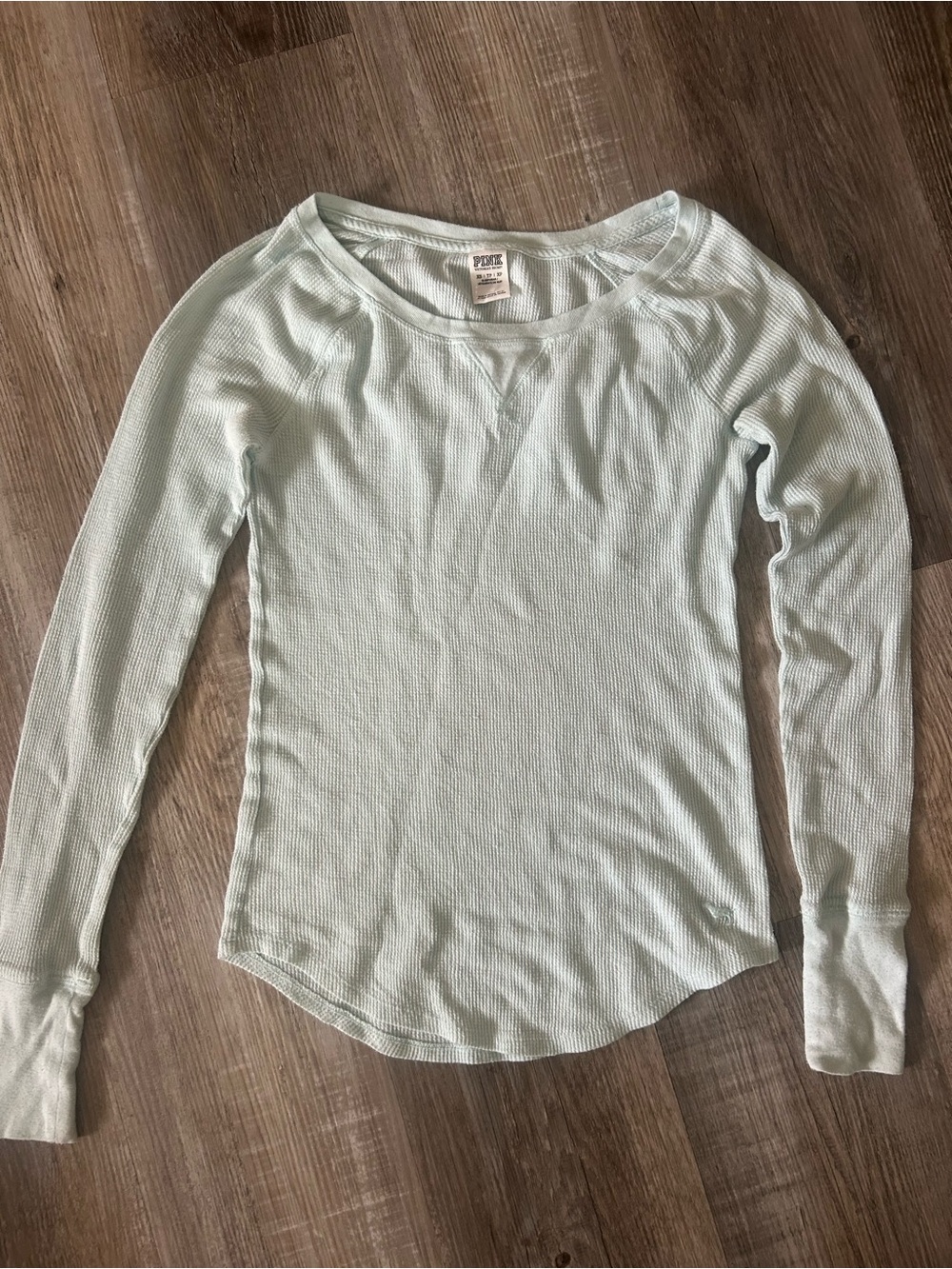 Victoria's Secret PINK Waffle Knit Long Sleeve Top - Mint
